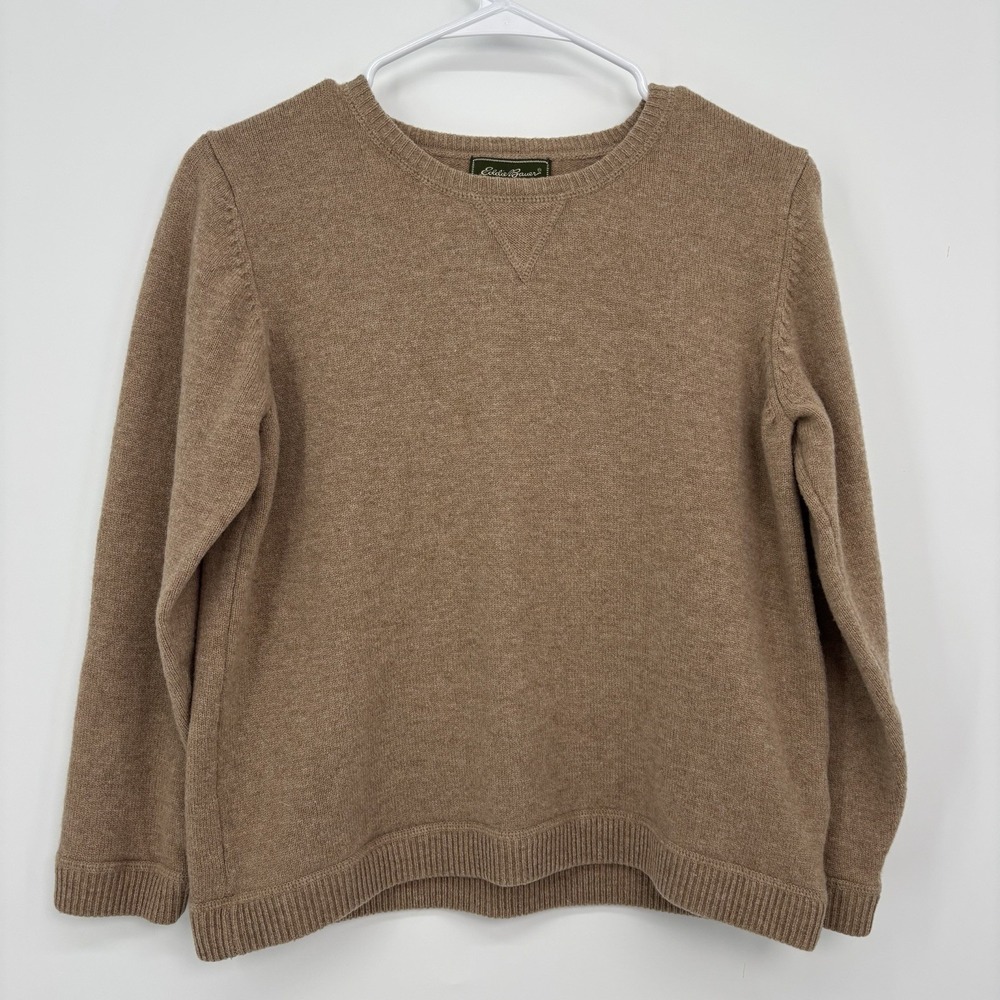 Eddie Bauer Vintage 100% Wool Sweater Tan Women's Petite Small Crew Neck Outdoor